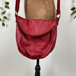 The Sak Red leather crossbody slouchy hobo bag satchel pebbled faux leather